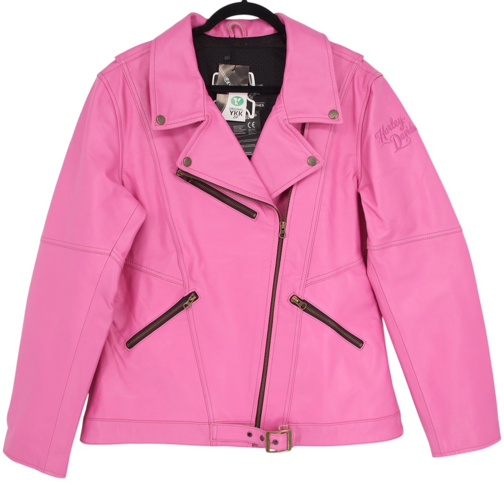 Harley-Davidson Womens XL Pink Genuine Leather Motorcycle Biker Riding Jacket